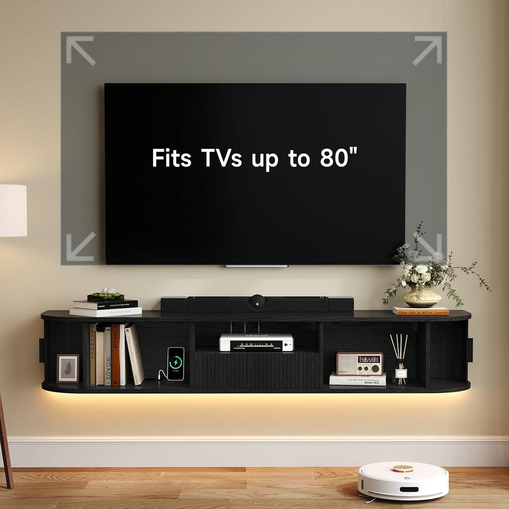 70 Inch Floating TV Stand with LED Lights and Drawer