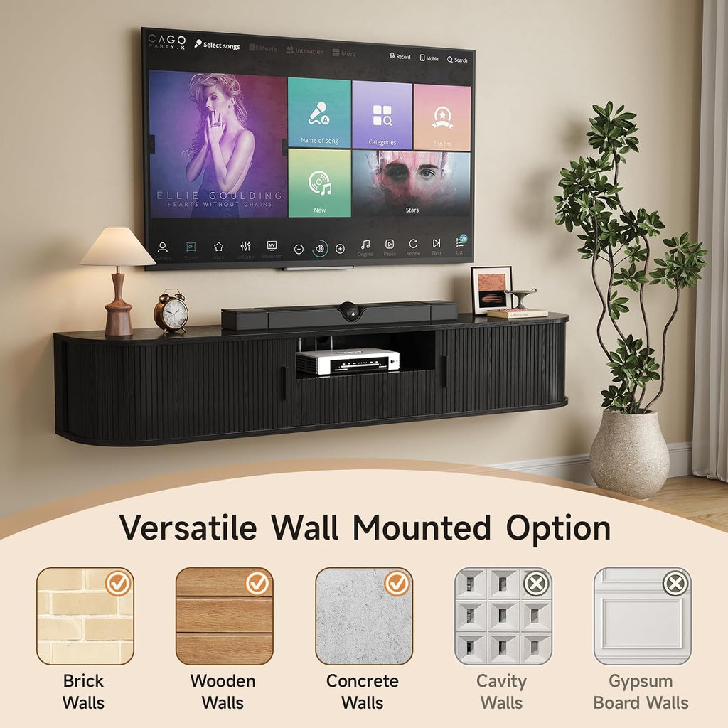 70 Inch Floating TV Stand with LED Lights and Drawer