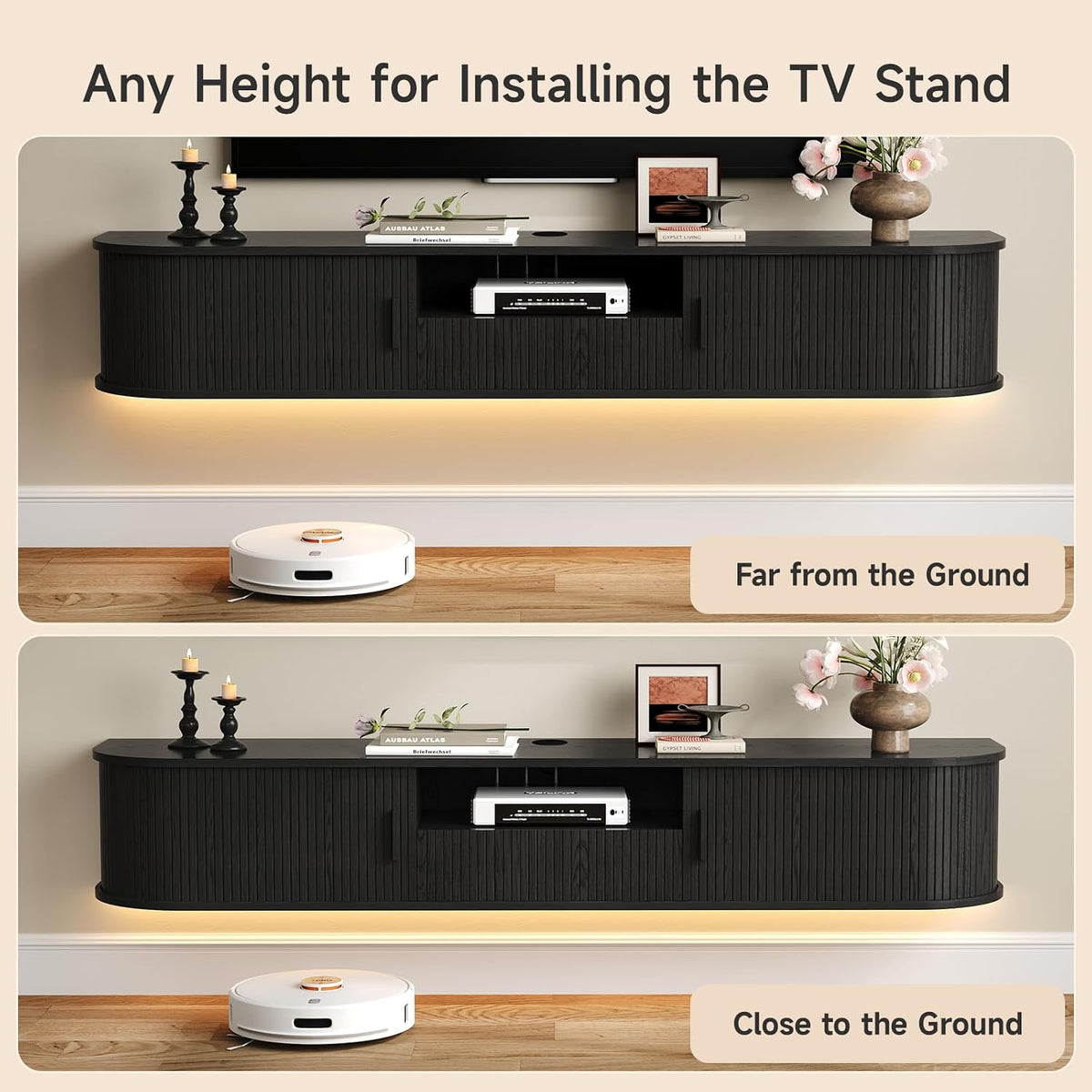70 Inch Floating TV Stand with LED Lights and Drawer