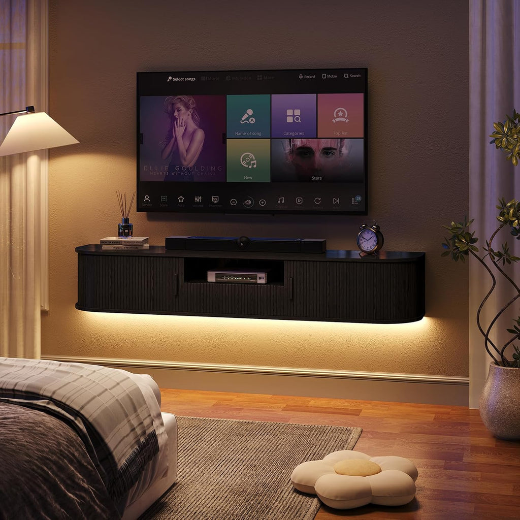 70 Inch Floating TV Stand with LED Lights and Drawer