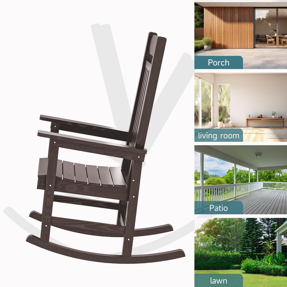 HDPS Outdoor Rocking Chair, Up to 350 lbs