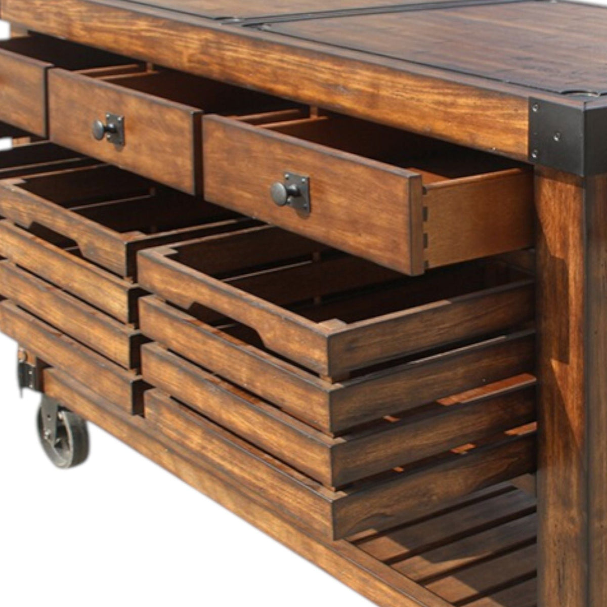 Kaif Distressed Chestnut Kitchen Cart