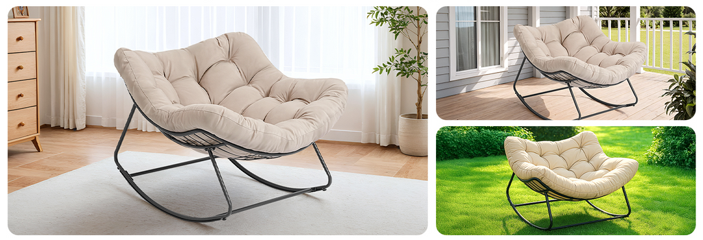 Papasan Rocking Egg Chair with Thick Cushion