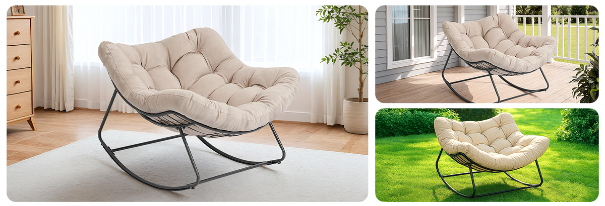 Papasan Rocking Egg Chair with Thick Cushion