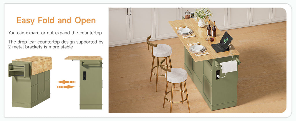 61 Inch Rolling Kitchen Island with Cutting Board