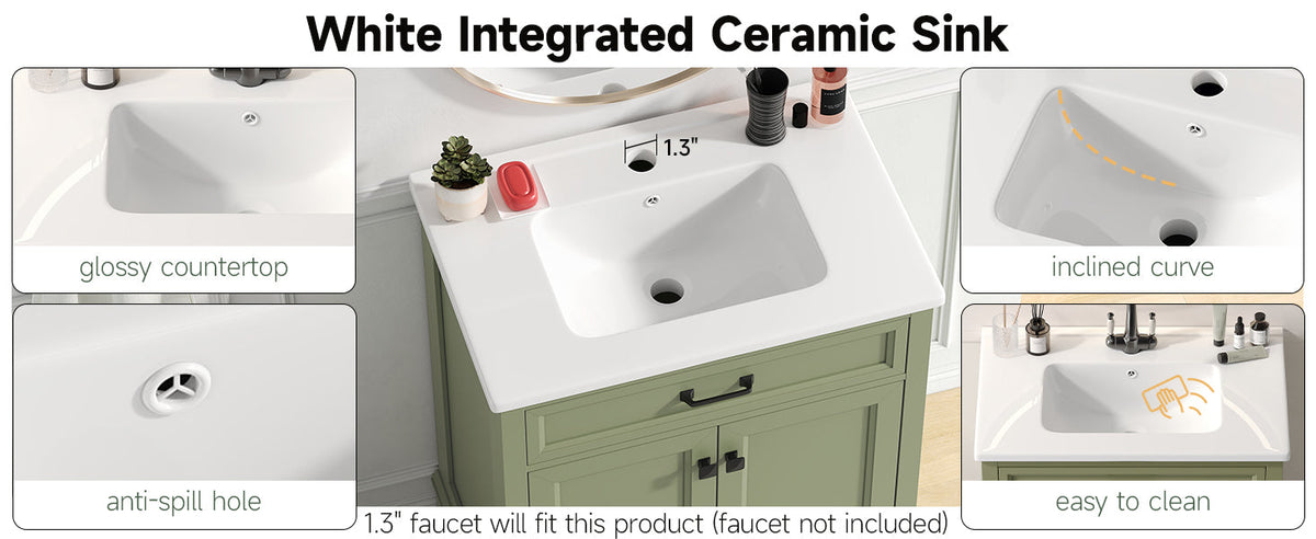 28 Inch Bathroom Vanity with Ceramic Sink and Shelf