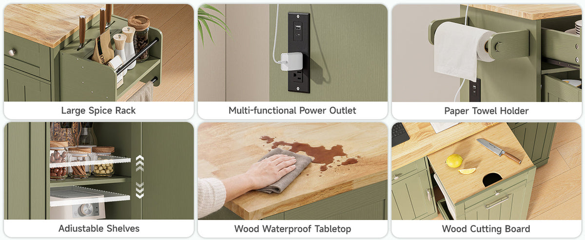 61 Inch Rolling Kitchen Island with Cutting Board