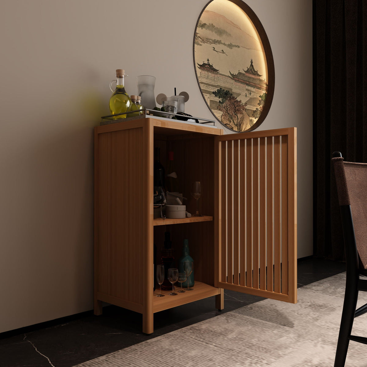Bamboo Storage Cabinet with Door and Shelf, Natural