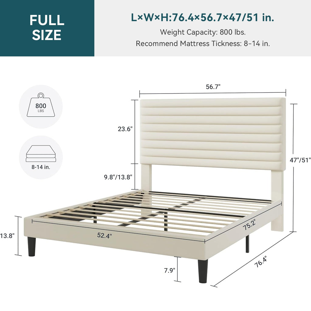 Velvet Upholstered Platform Bed with Adjustable Headboard