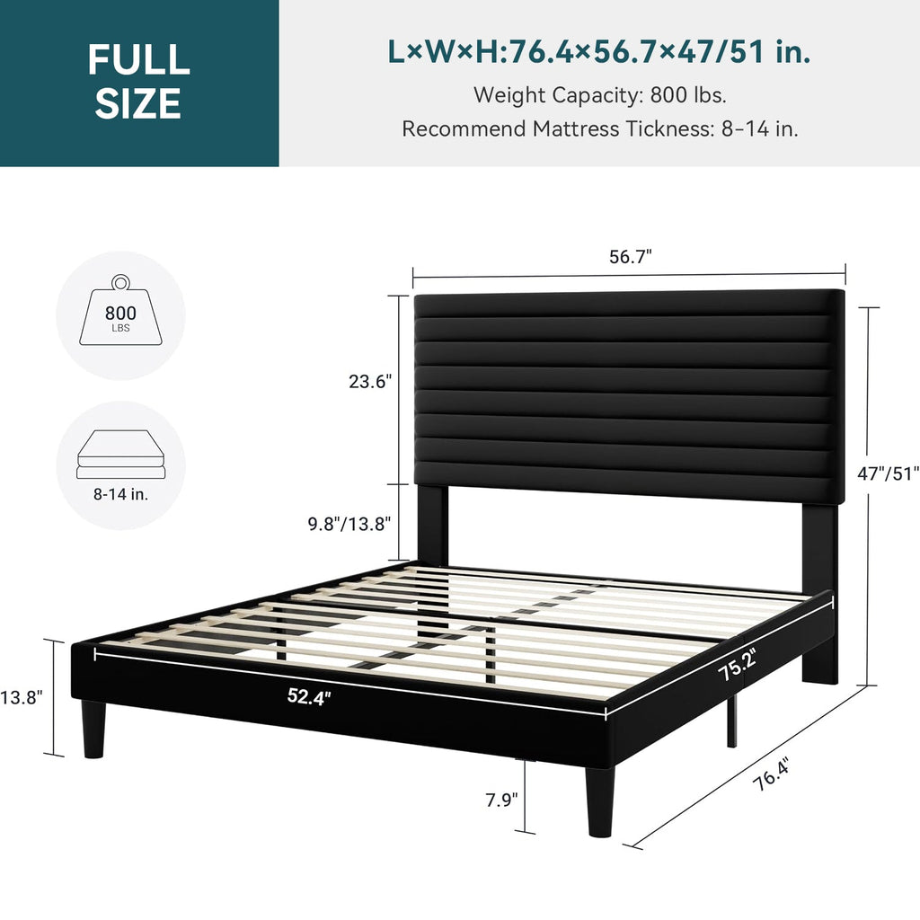 Velvet Upholstered Platform Bed with Adjustable Headboard