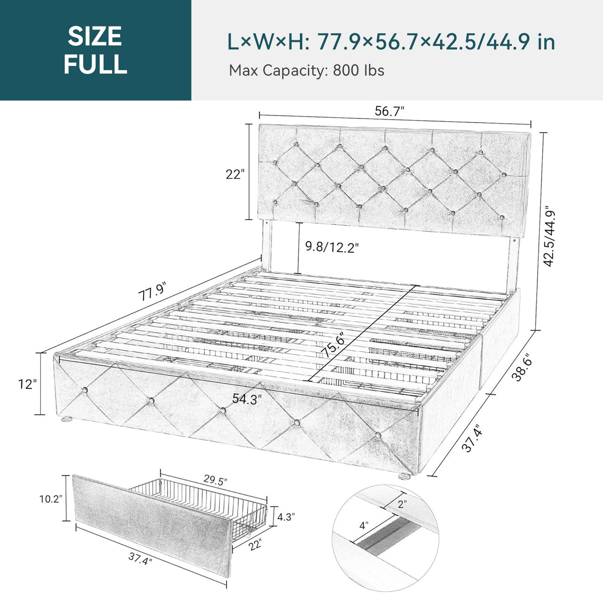 Faux Leather Bed Frame with 4 Storage Drawers