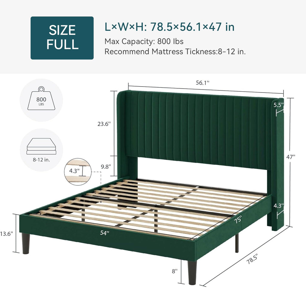 Velvet Platform Bed Frame with Tufted Headboard