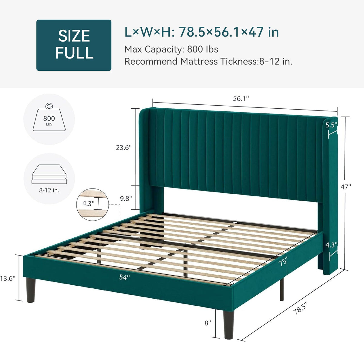 Velvet Platform Bed Frame with Tufted Headboard