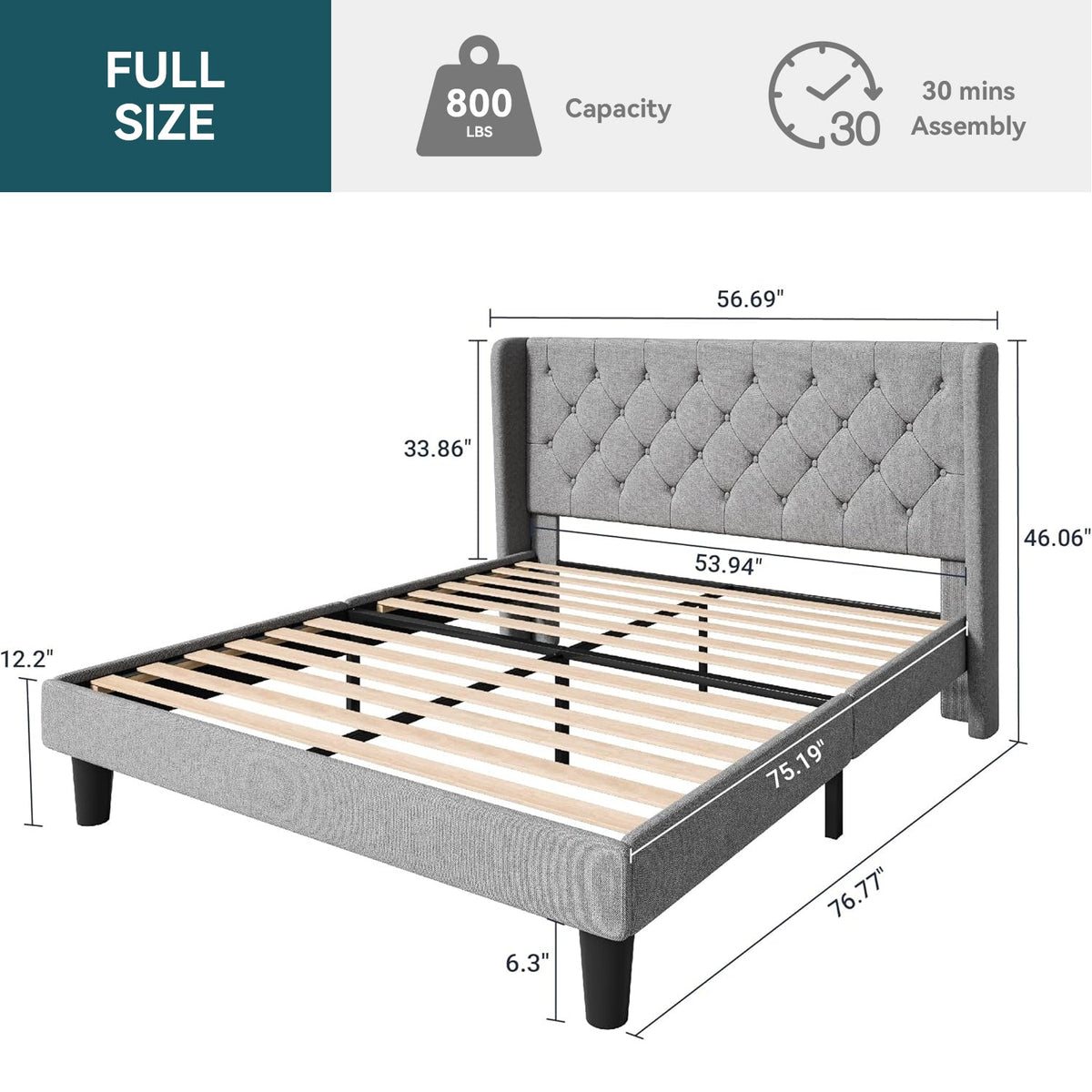 Upholstered Platform Bed with Tufted Wingback Headboard