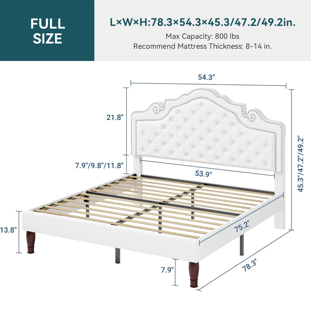 Button Tufted Velvet Platform Bed, Adjustable Headboard