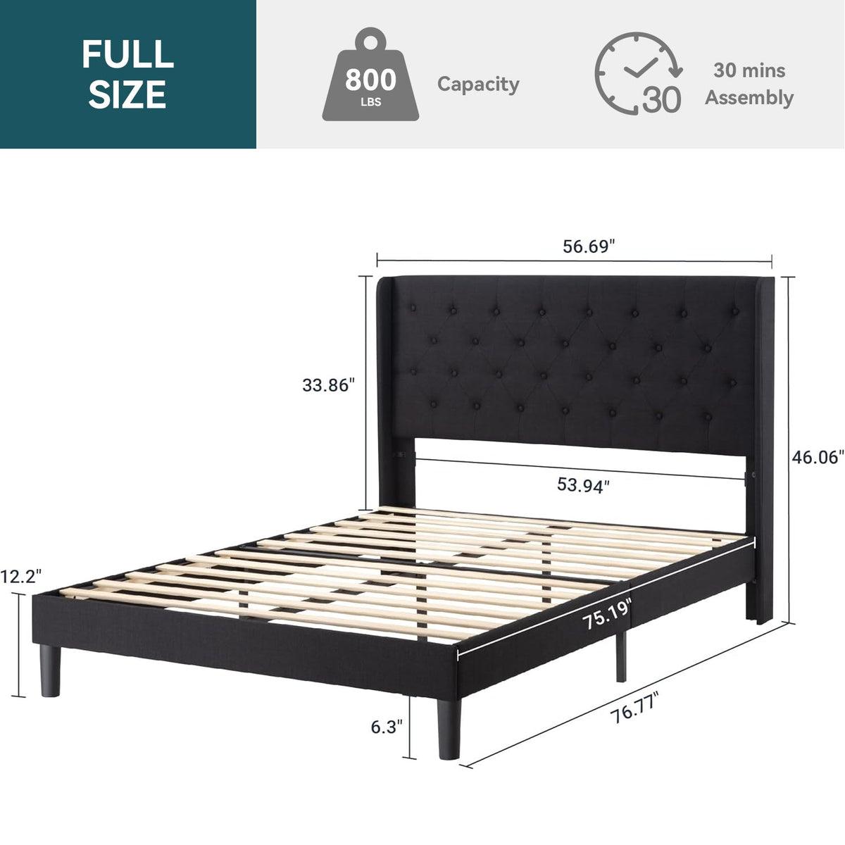 Upholstered Platform Bed with Tufted Wingback Headboard