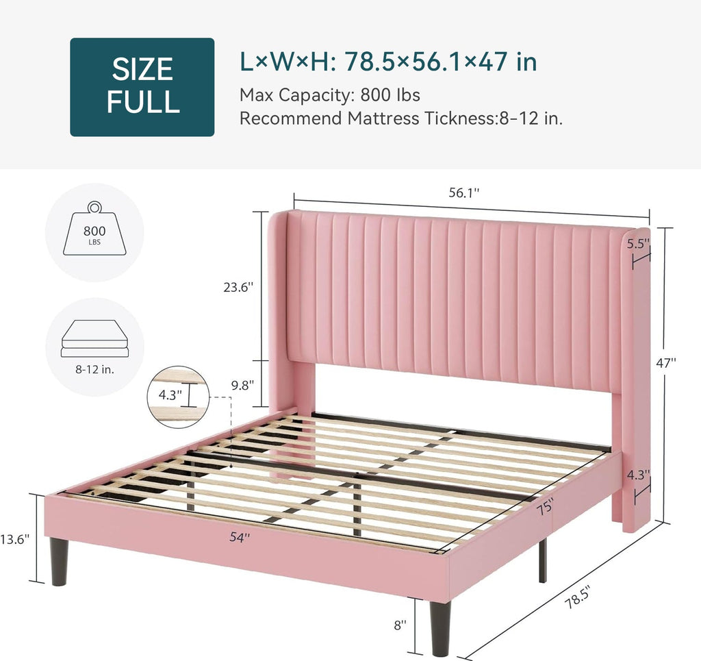 Velvet Platform Bed Frame with Tufted Headboard