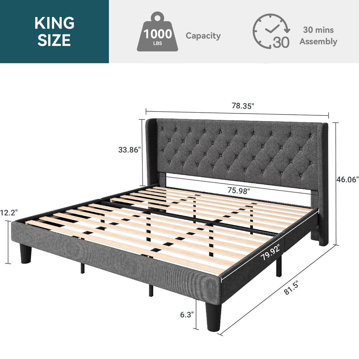 Upholstered Platform Bed with Tufted Wingback Headboard