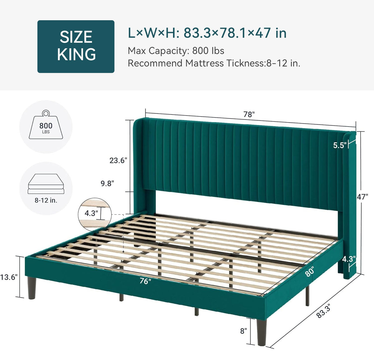 Velvet Platform Bed Frame with Tufted Headboard
