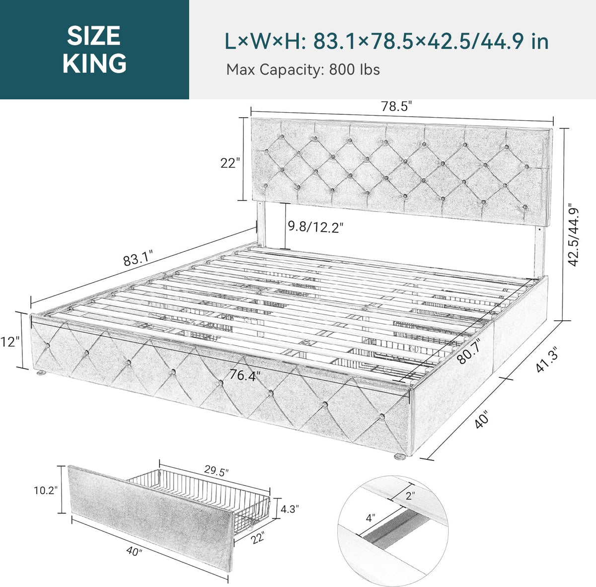 Faux Leather Bed Frame with 4 Storage Drawers