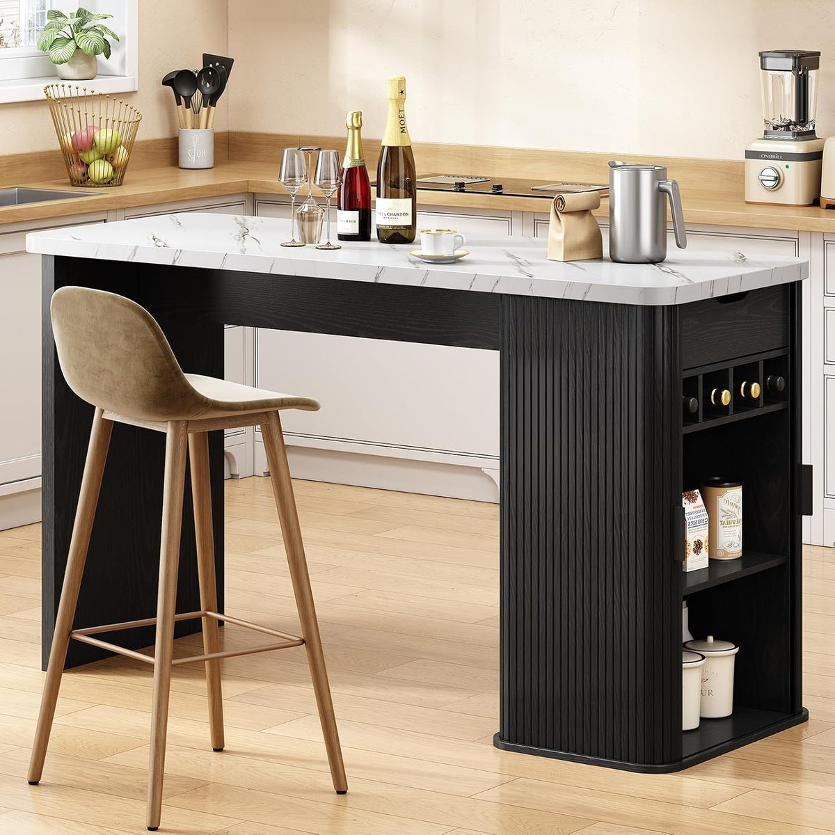 59-Inch Kitchen Island Bar Table with Wine Rack