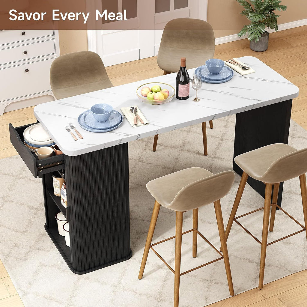 59-Inch Kitchen Island Bar Table with Wine Rack