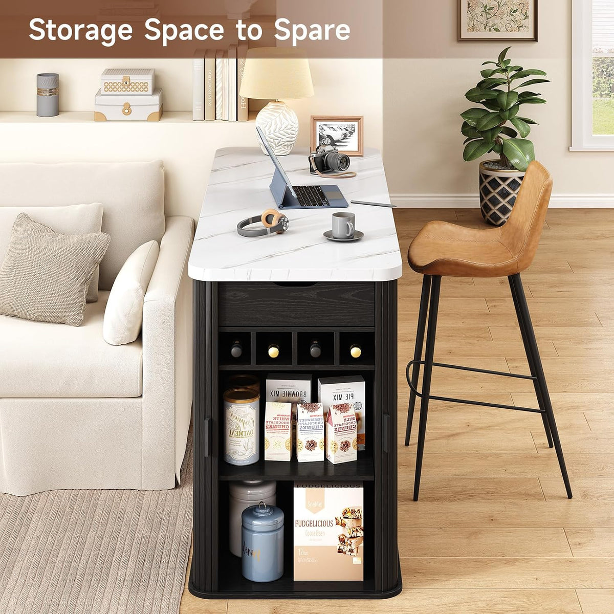 59-Inch Kitchen Island Bar Table with Wine Rack