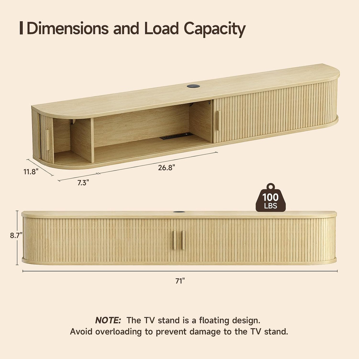 71 in Floating TV Stand with LED Lights