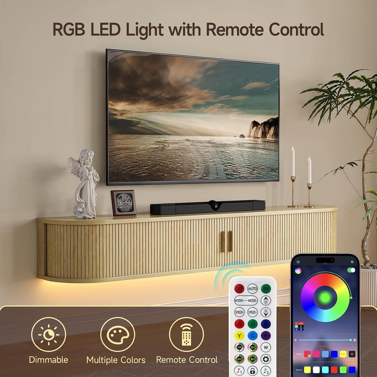 71 in Floating TV Stand with LED Lights
