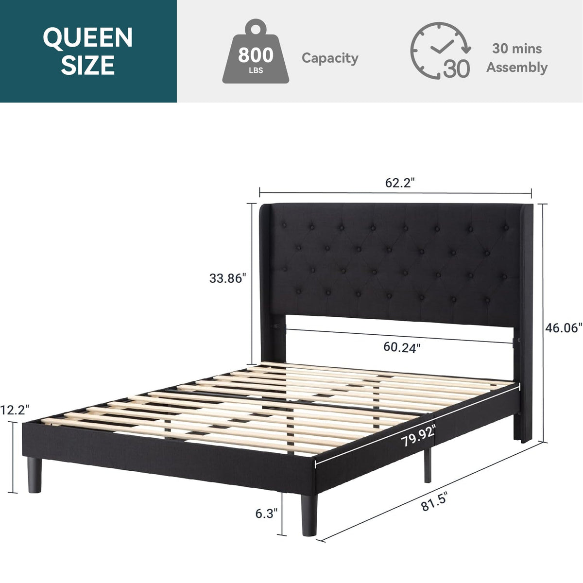 Upholstered Platform Bed with Tufted Wingback Headboard