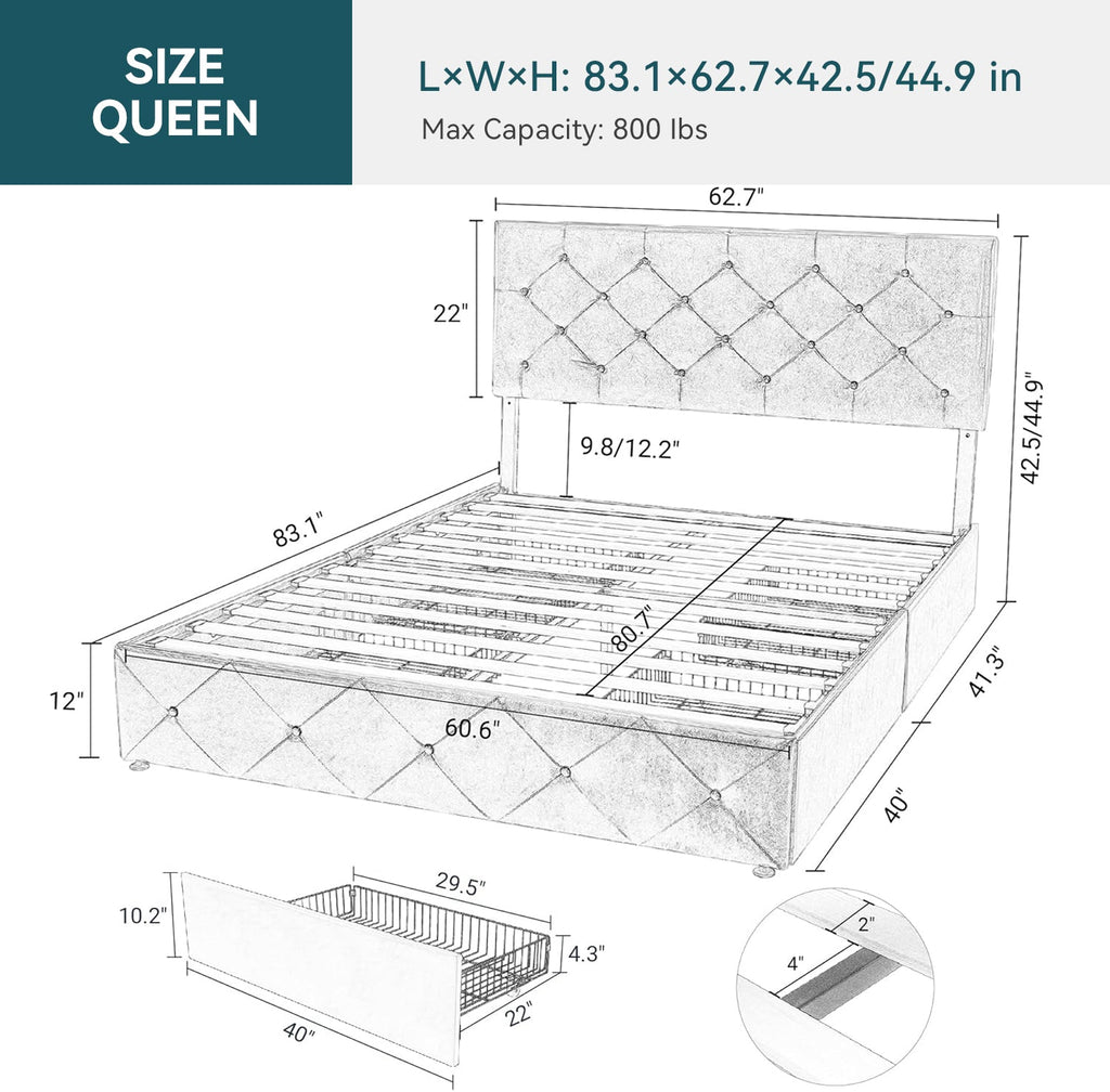 Faux Leather Bed Frame with 4 Storage Drawers