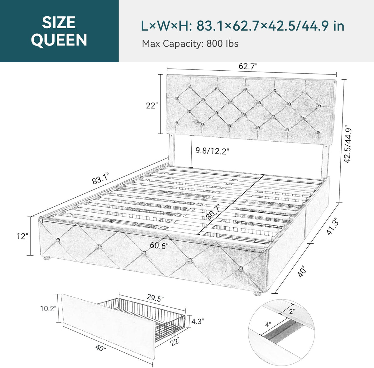 Faux Leather Bed Frame with 4 Storage Drawers
