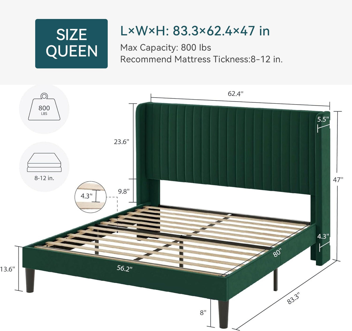 Velvet Platform Bed Frame with Tufted Headboard