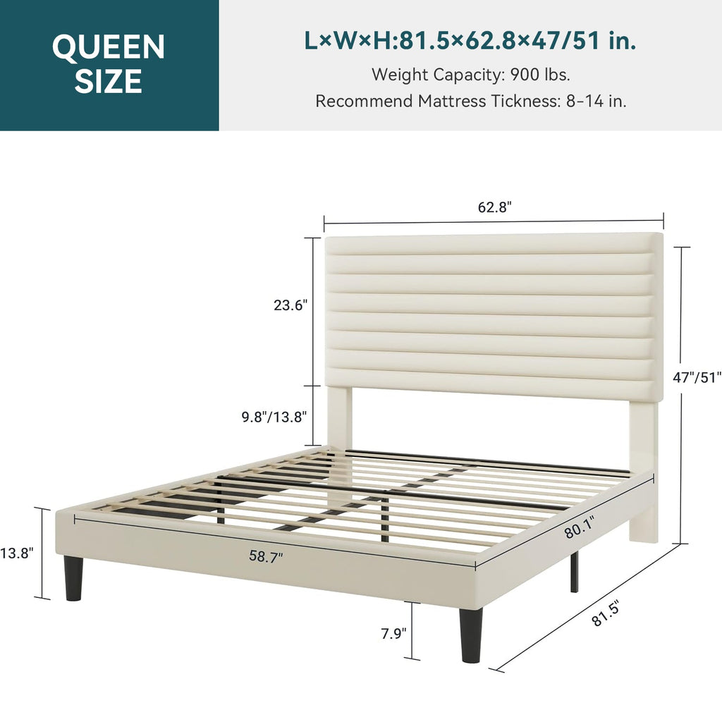 Velvet Upholstered Platform Bed with Adjustable Headboard