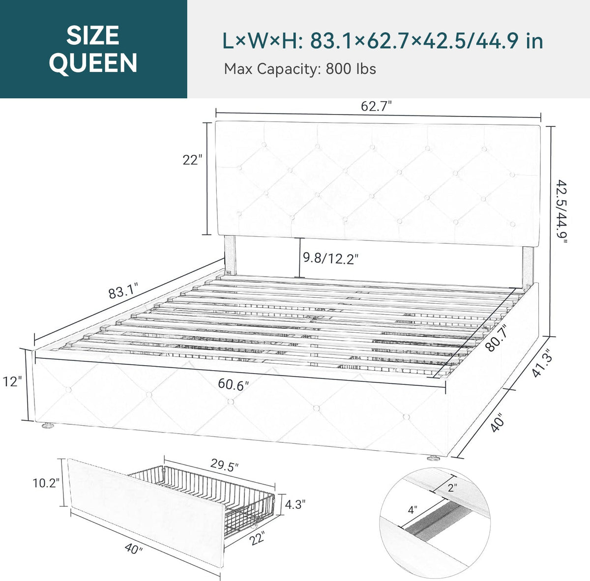 Faux Leather Bed Frame with 4 Storage Drawers
