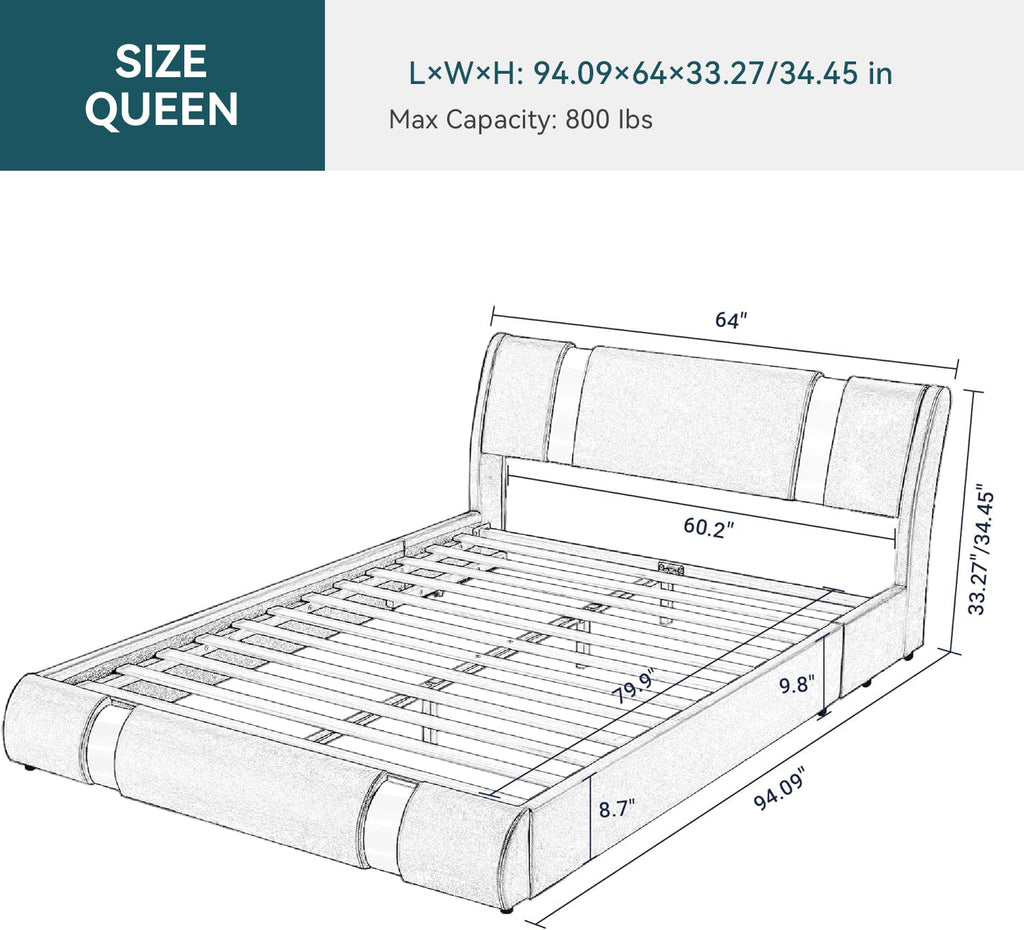 Faux Leather Bed Frame with Adjustable Headboard