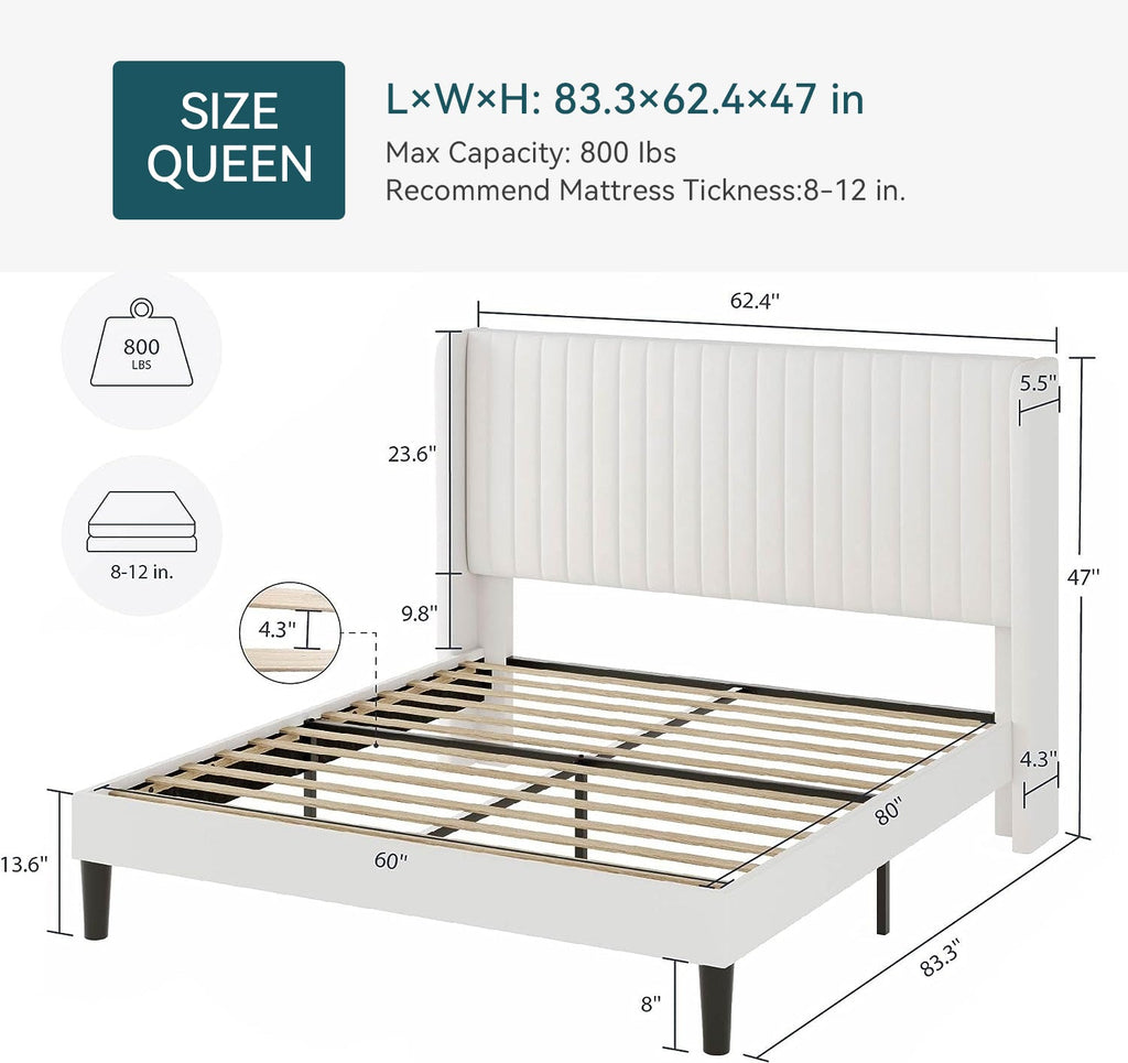 Velvet Platform Bed Frame with Tufted Headboard