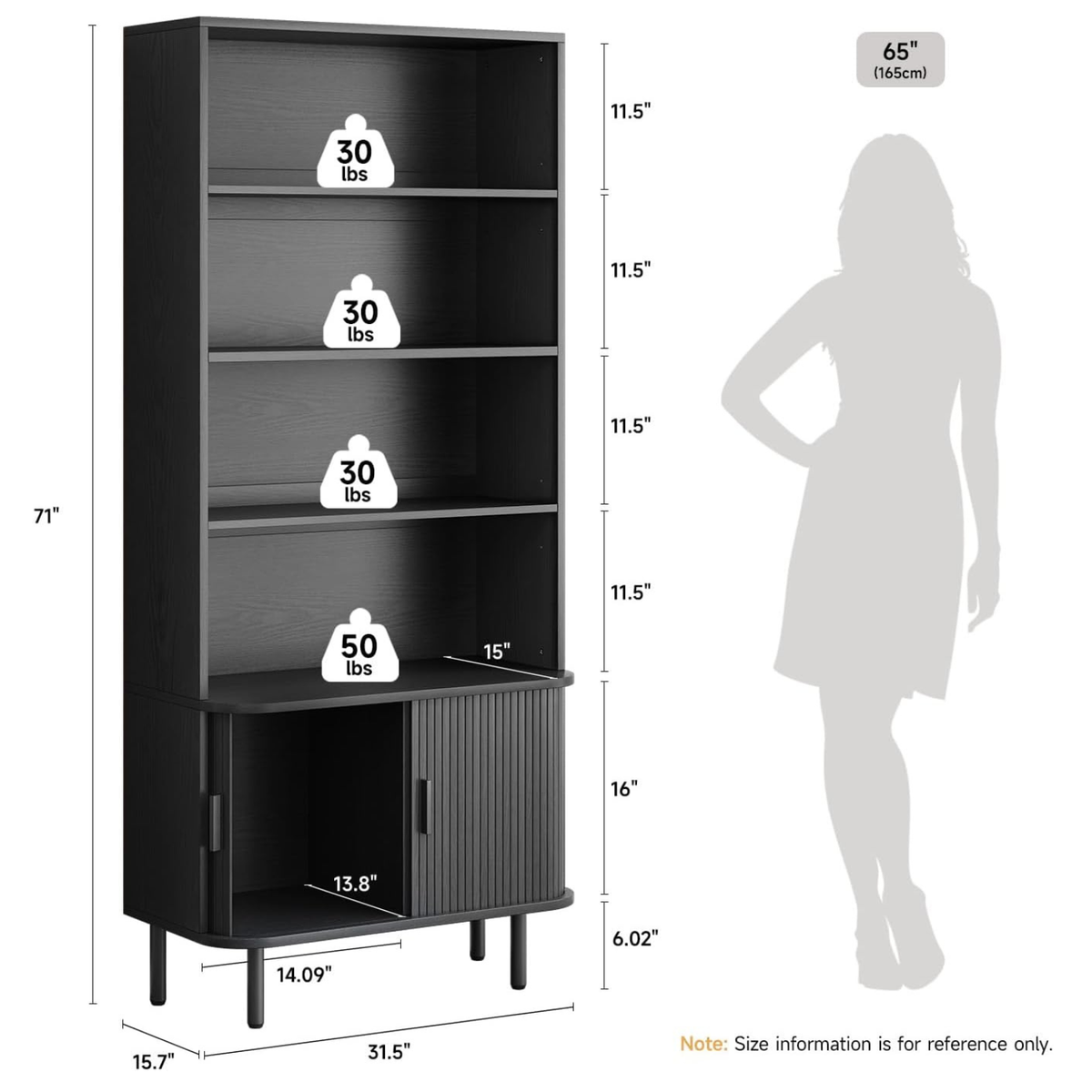 71 Inch 4-Tier Tall Bookcase with Sliding Door Cabinet