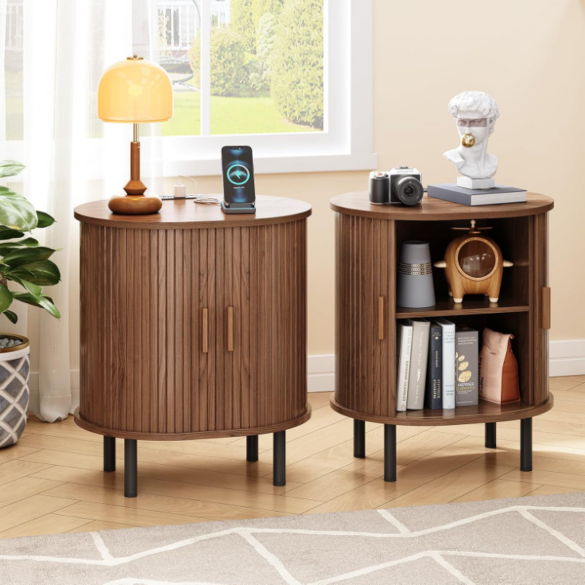 Side Table Nightstand with Charging Station