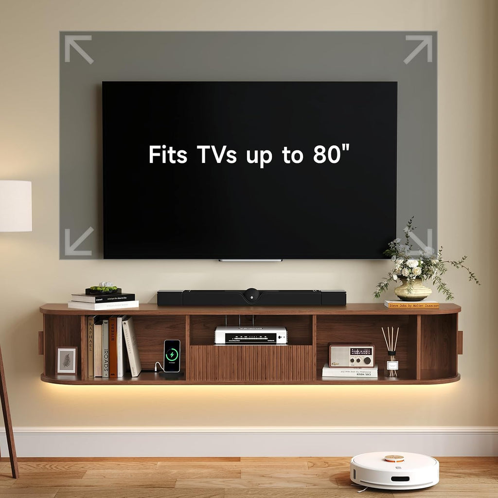 70 Inch Floating TV Stand with LED Lights and Drawer