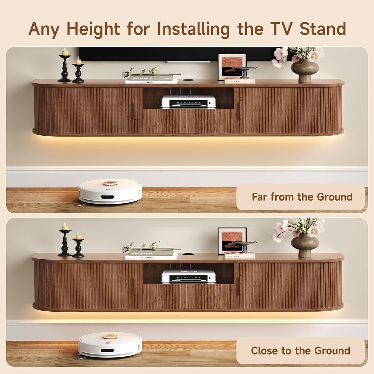 70 Inch Floating TV Stand with LED Lights and Drawer