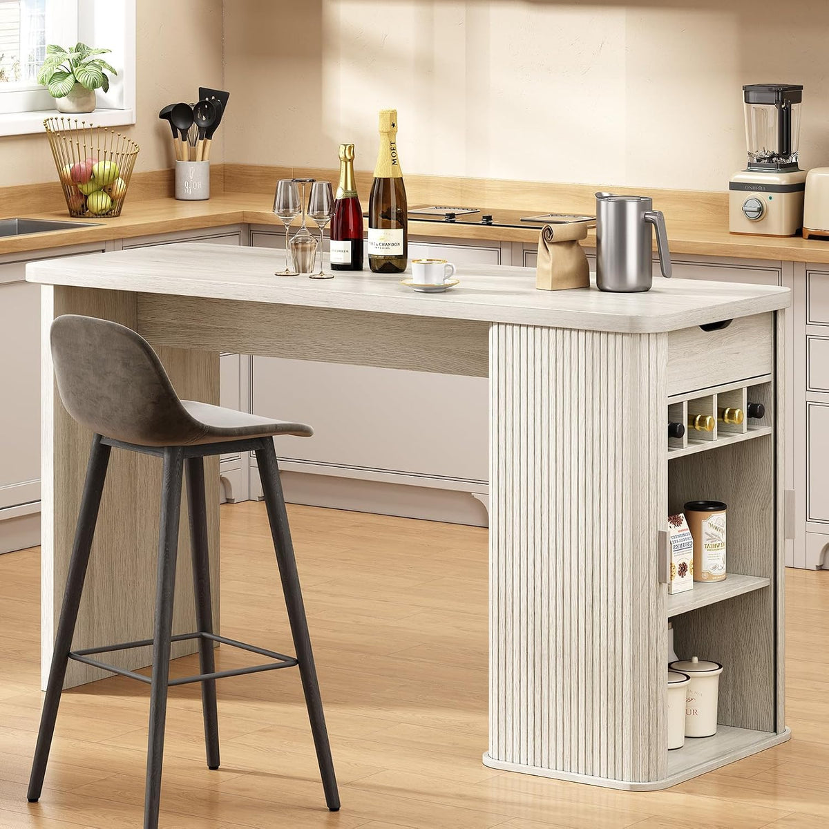 59-Inch Kitchen Island Bar Table with Wine Rack