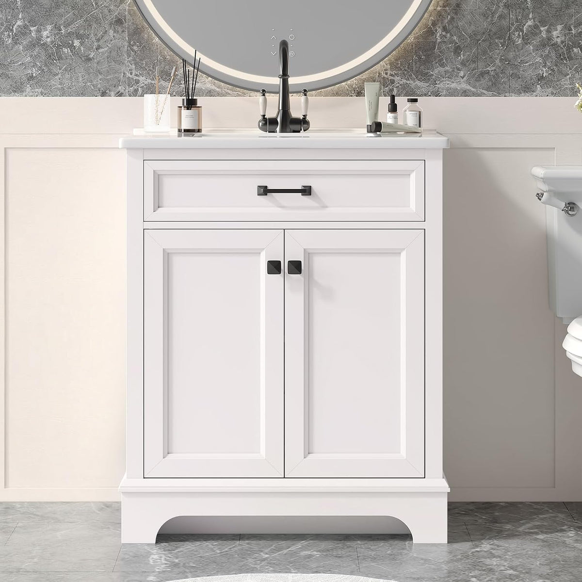 28 Inch Bathroom Vanity with Ceramic Sink and Shelf