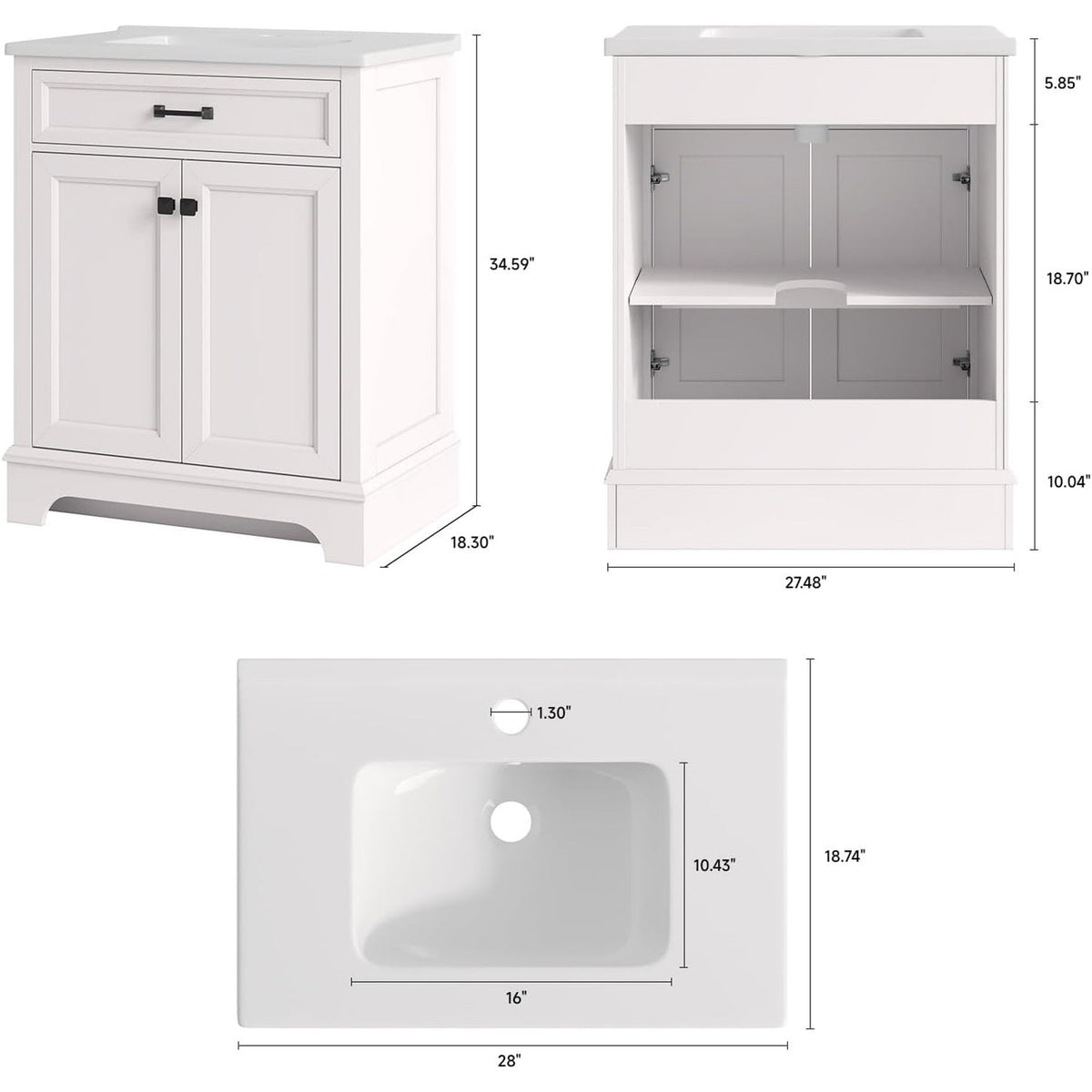 28 Inch Bathroom Vanity with Ceramic Sink and Shelf