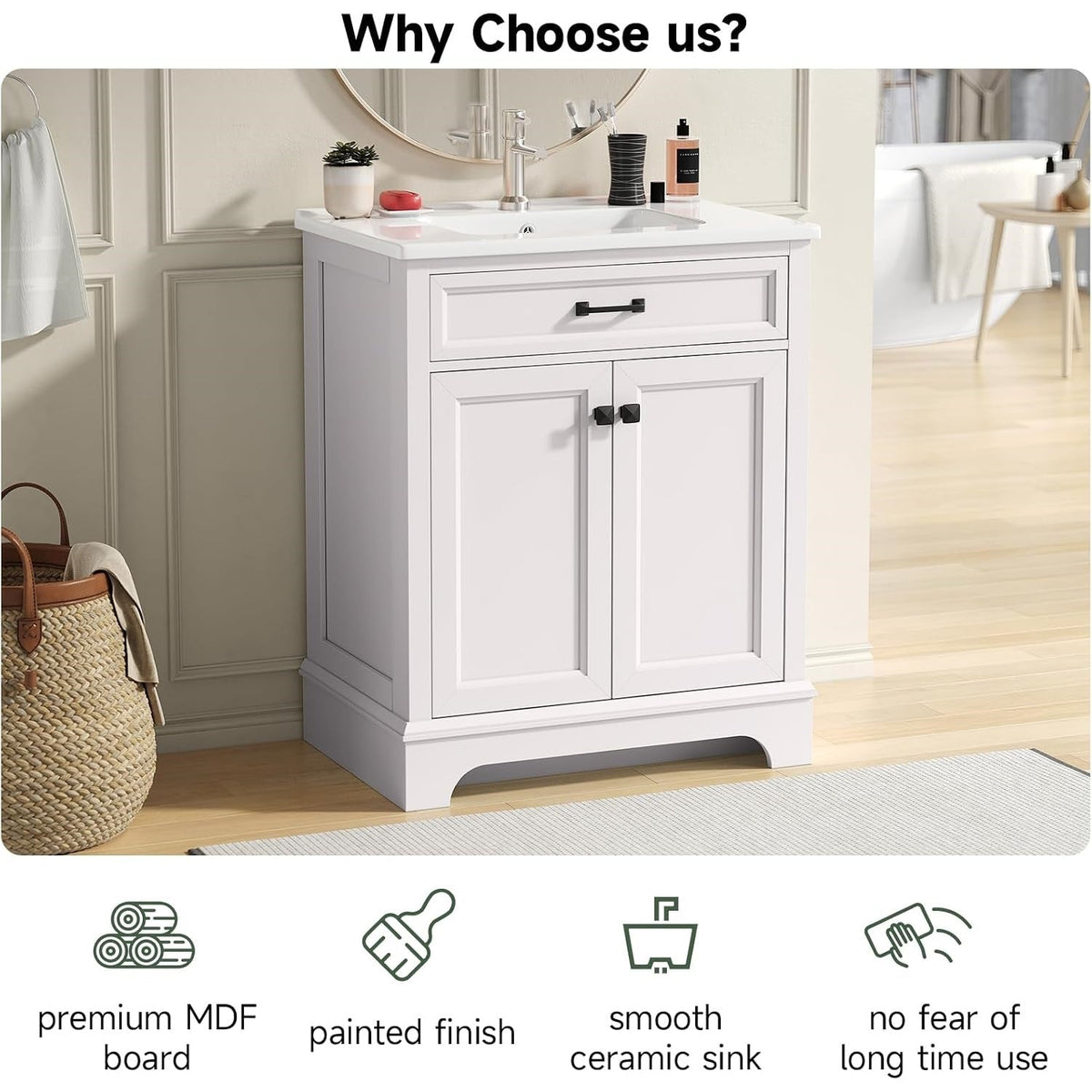 28 Inch Bathroom Vanity with Ceramic Sink and Shelf