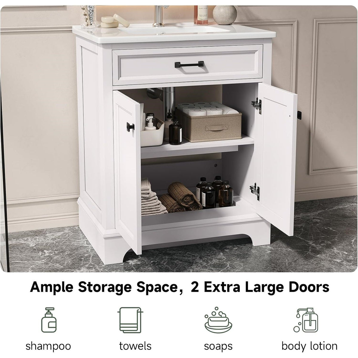 28 Inch Bathroom Vanity with Ceramic Sink and Shelf