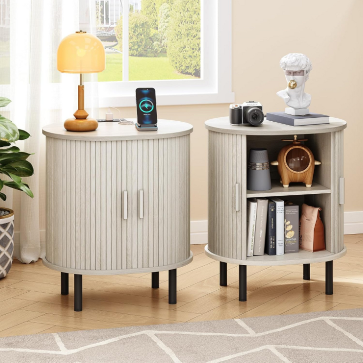 Side Table Nightstand with Charging Station