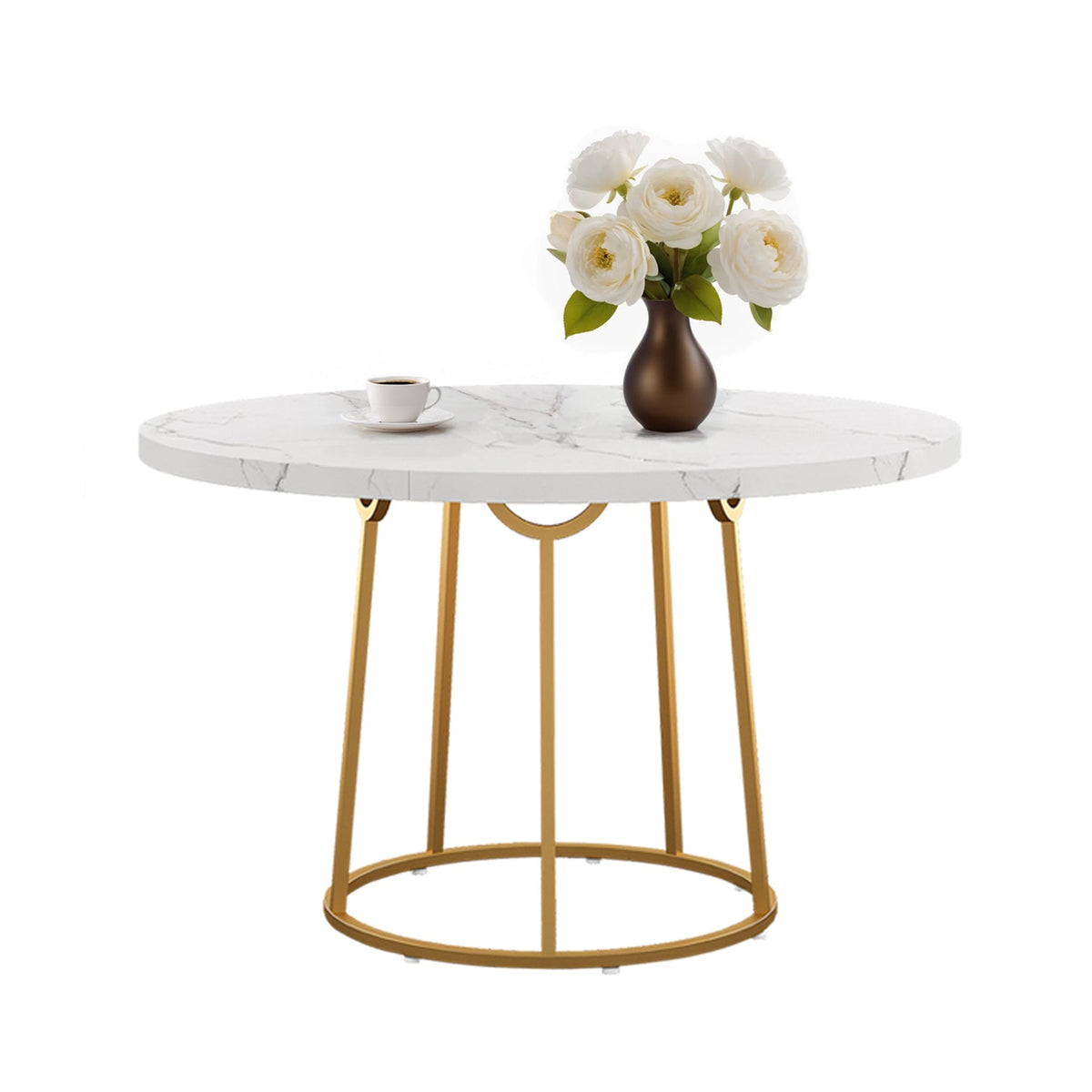 47 Inch Round Marble Pattern Dining Table for 4